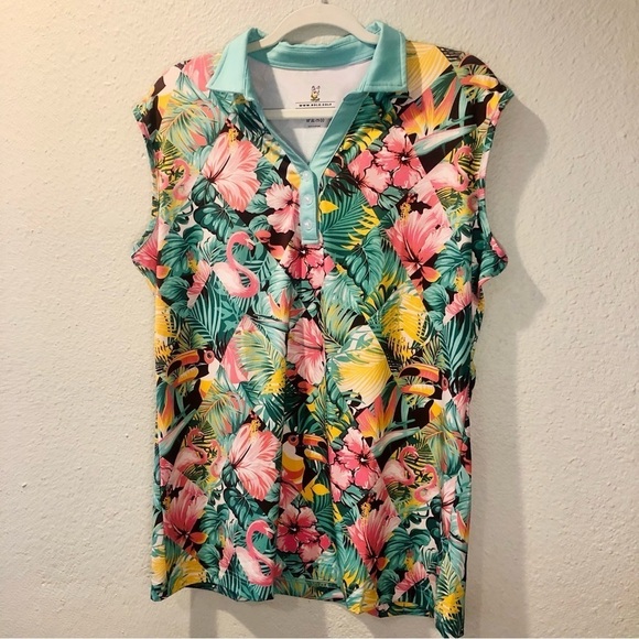 Tropical Shapes Women's Rolo Golf Sleeveless Top size XXL - Picture 3 of 9